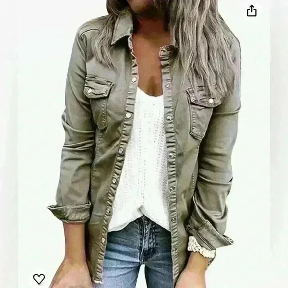 Denim Jean Jacket Ruffle Trim New from Amazon Item# 7C - Picture 2 of 8